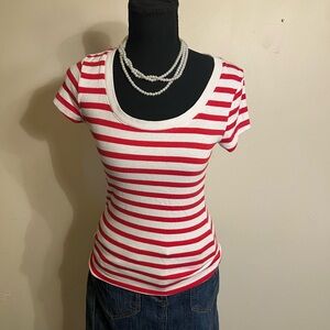 a new day Red and White Striped Scoop Neck Tee